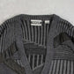 MEN'S VINTAGE 1990S LEATHER PATCH RIBBED KNITTED CARDIGAN - MEDIUM