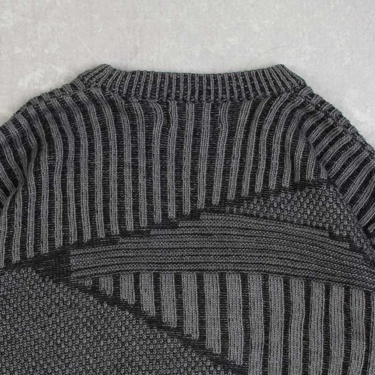 MEN'S VINTAGE 1990S LEATHER PATCH RIBBED KNITTED CARDIGAN - MEDIUM