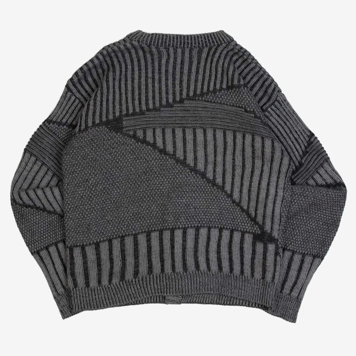 MEN'S VINTAGE 1990S LEATHER PATCH RIBBED KNITTED CARDIGAN - MEDIUM