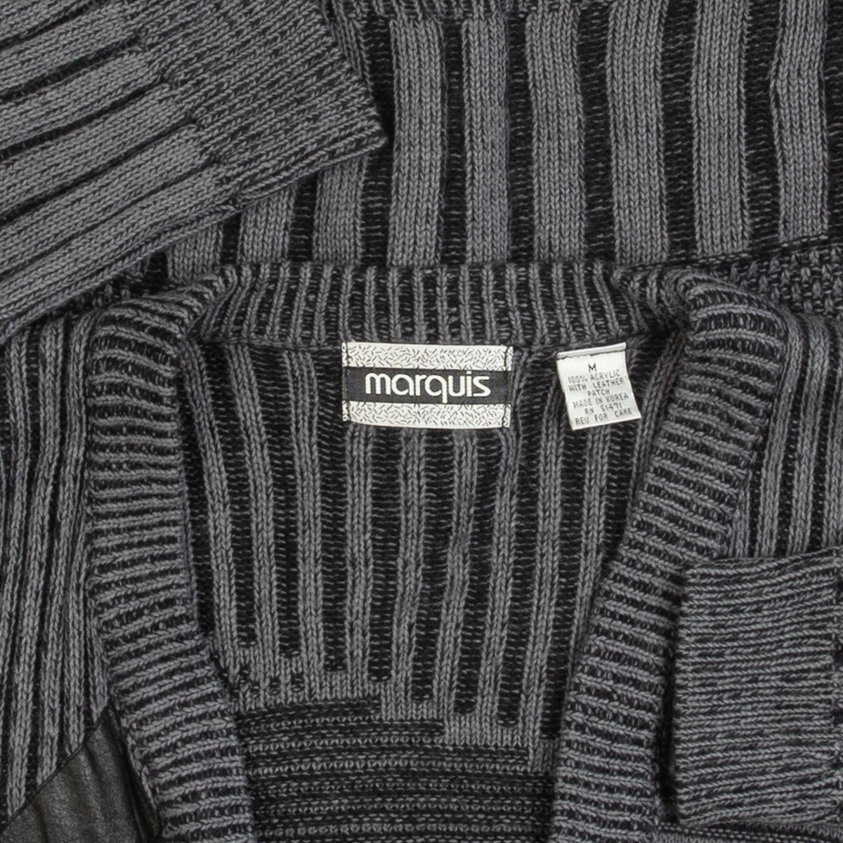 MEN'S VINTAGE 1990S LEATHER PATCH RIBBED KNITTED CARDIGAN - MEDIUM