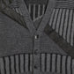 MEN'S VINTAGE 1990S LEATHER PATCH RIBBED KNITTED CARDIGAN - MEDIUM