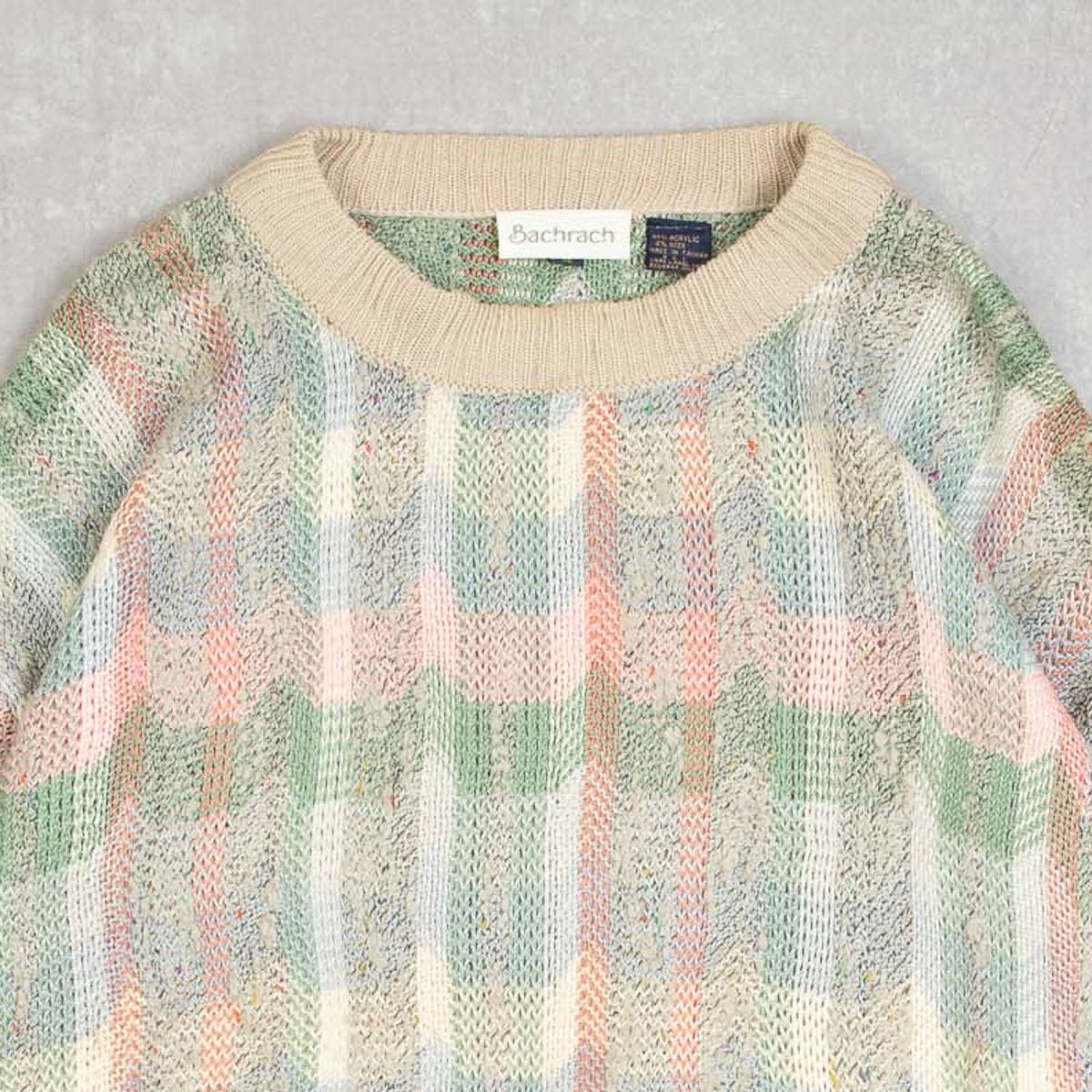 MEN'S VINTAGE 1990S STRUCTURED CHECKED PATTERNED KNITTED JUMPER - MEDIUM