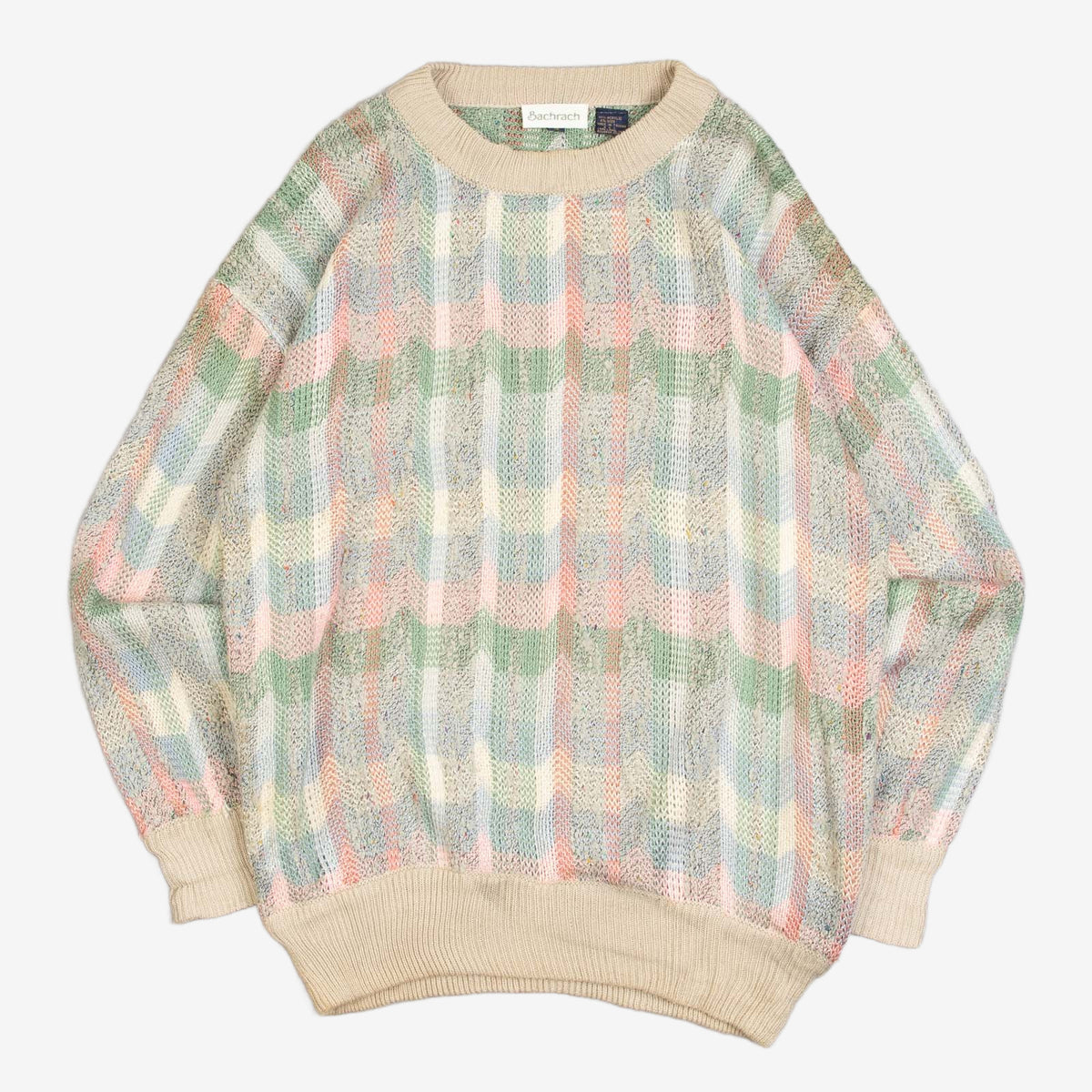 MEN'S VINTAGE 1990S STRUCTURED CHECKED PATTERNED KNITTED JUMPER - MEDIUM