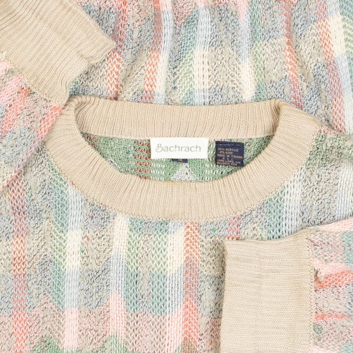 MEN'S VINTAGE 1990S STRUCTURED CHECKED PATTERNED KNITTED JUMPER - MEDIUM