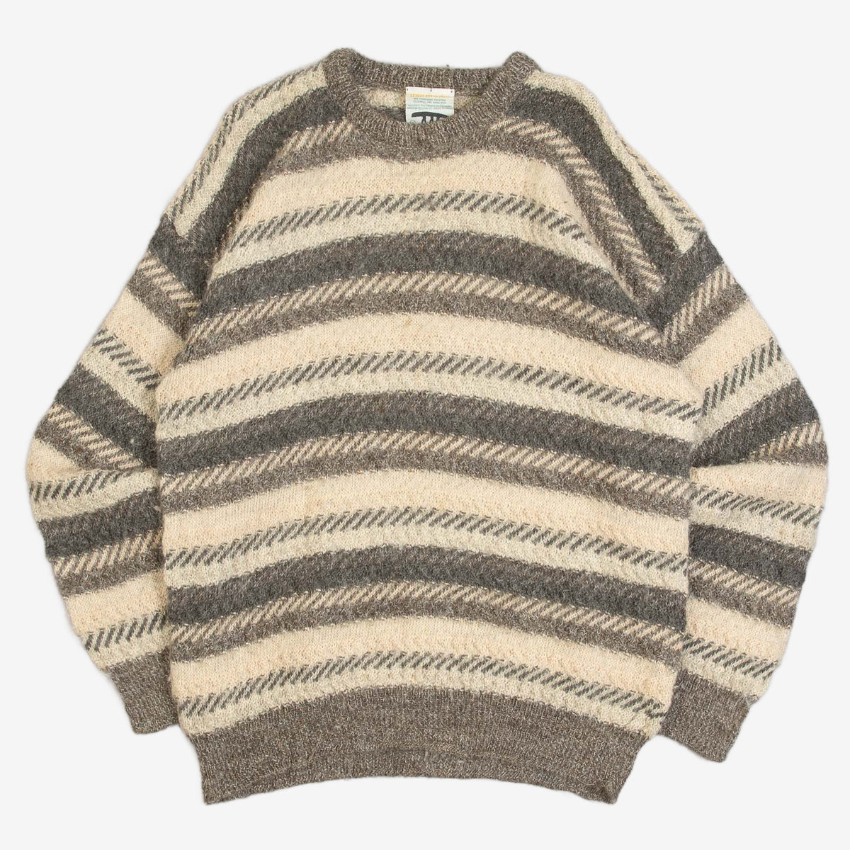 MEN'S VINTAGE 1980S STRIPED STRUCTURED ALPACA KNITTED JUMPER - MEDIUM