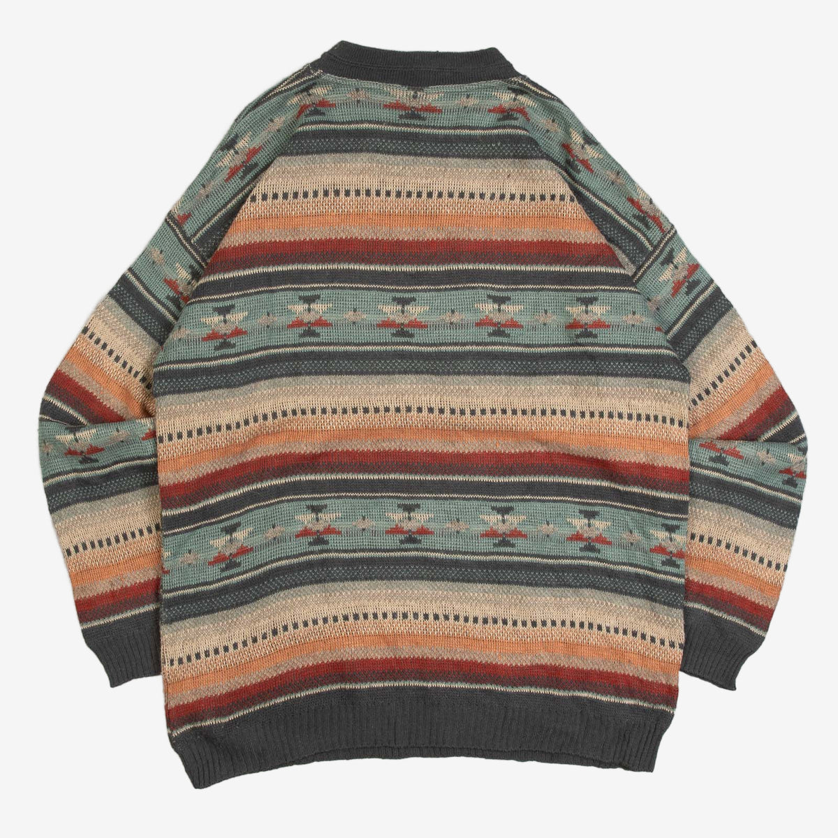 MEN'S VINTAGE 1980S STRIPED PATTERNED KNITTED JUMPER - MEDIUM