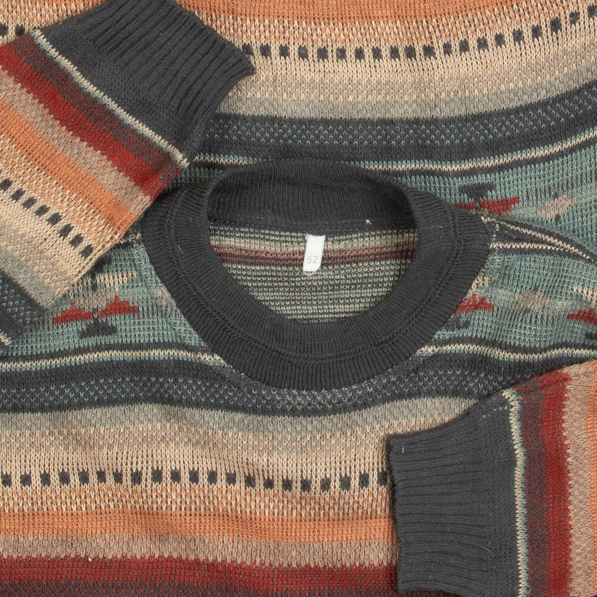 MEN'S VINTAGE 1980S STRIPED PATTERNED KNITTED JUMPER - MEDIUM