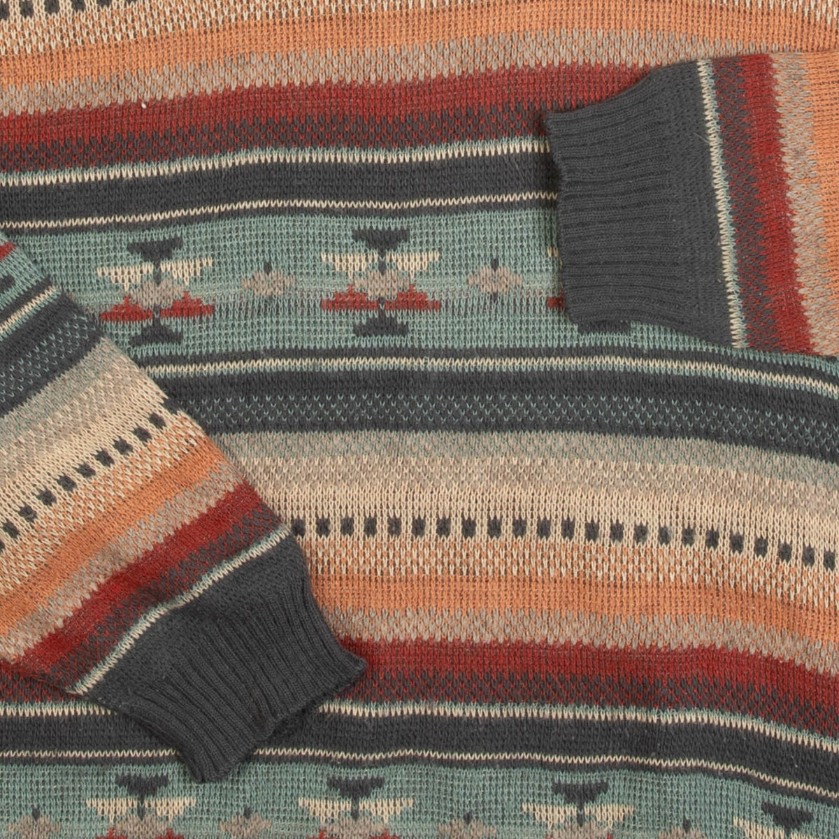 MEN'S VINTAGE 1980S STRIPED PATTERNED KNITTED JUMPER - MEDIUM