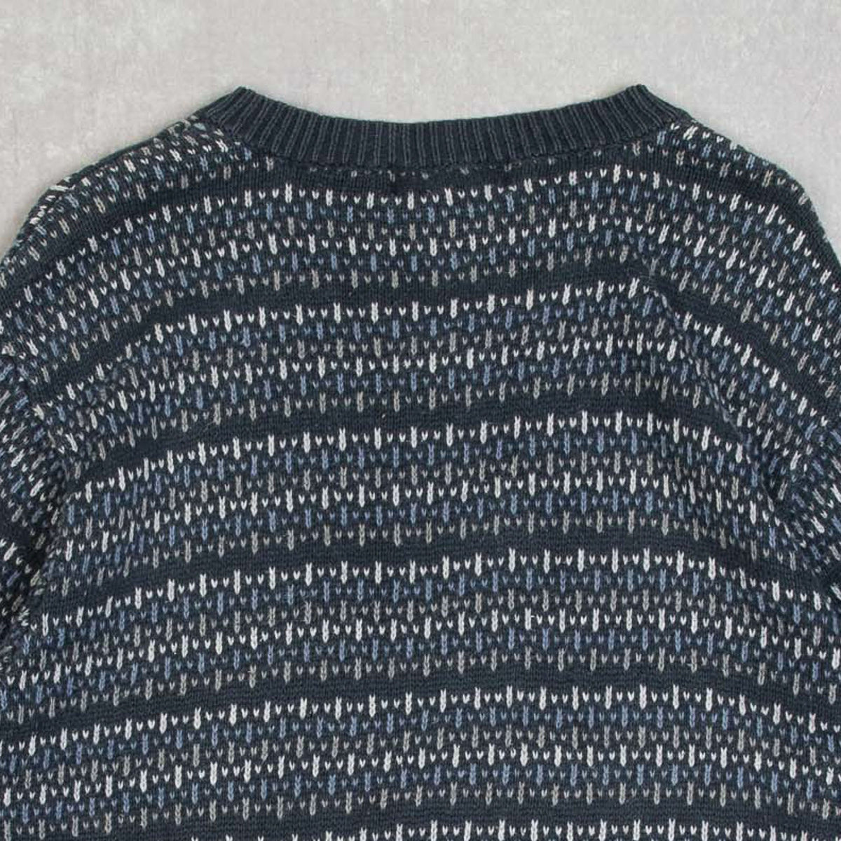 MEN'S VINTAGE 1990S STRIPED PATTERNED KNITTED JUMPER - LARGE