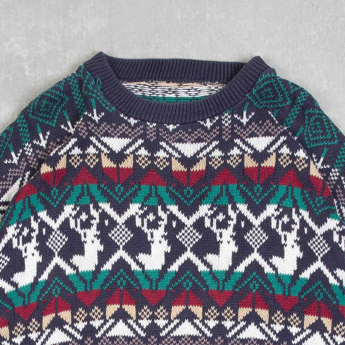 MEN'S VINTAGE 1990S PATTERNED KNITTED JUMPER - LARGE