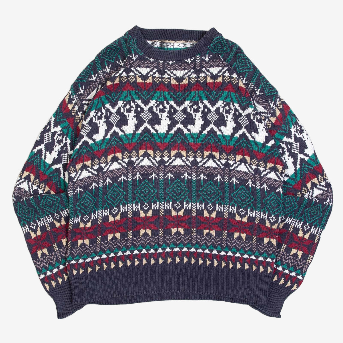 MEN'S VINTAGE 1990S PATTERNED KNITTED JUMPER - LARGE
