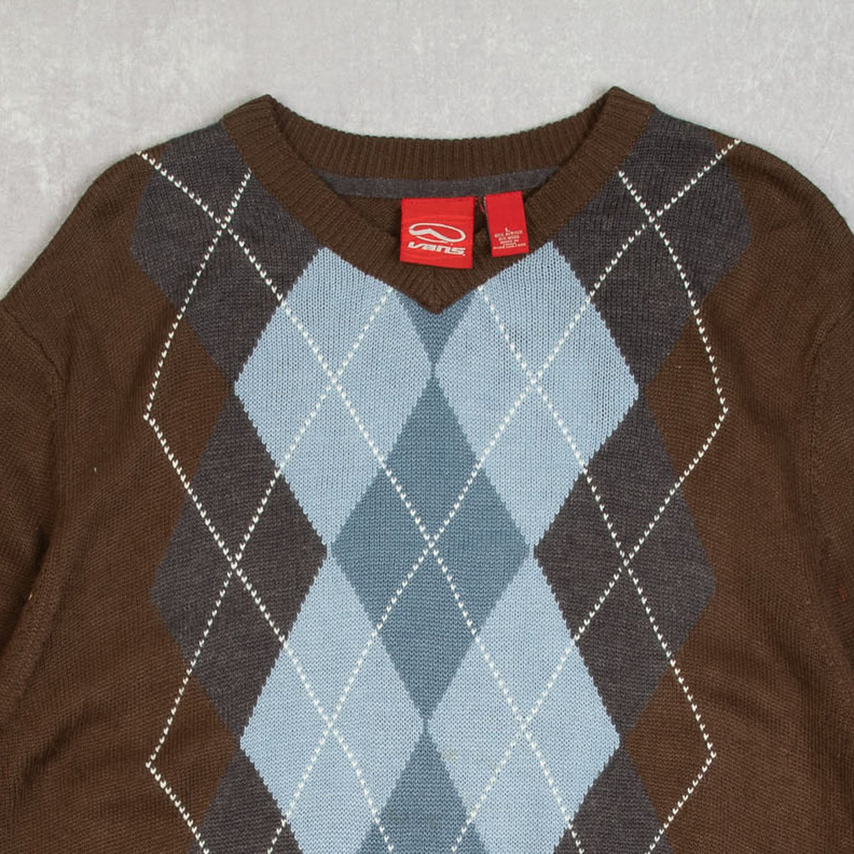 MEN'S VINTAGE 1990S VANS ARGYLE PATTERNED KNITTED JUMPER - LARGE