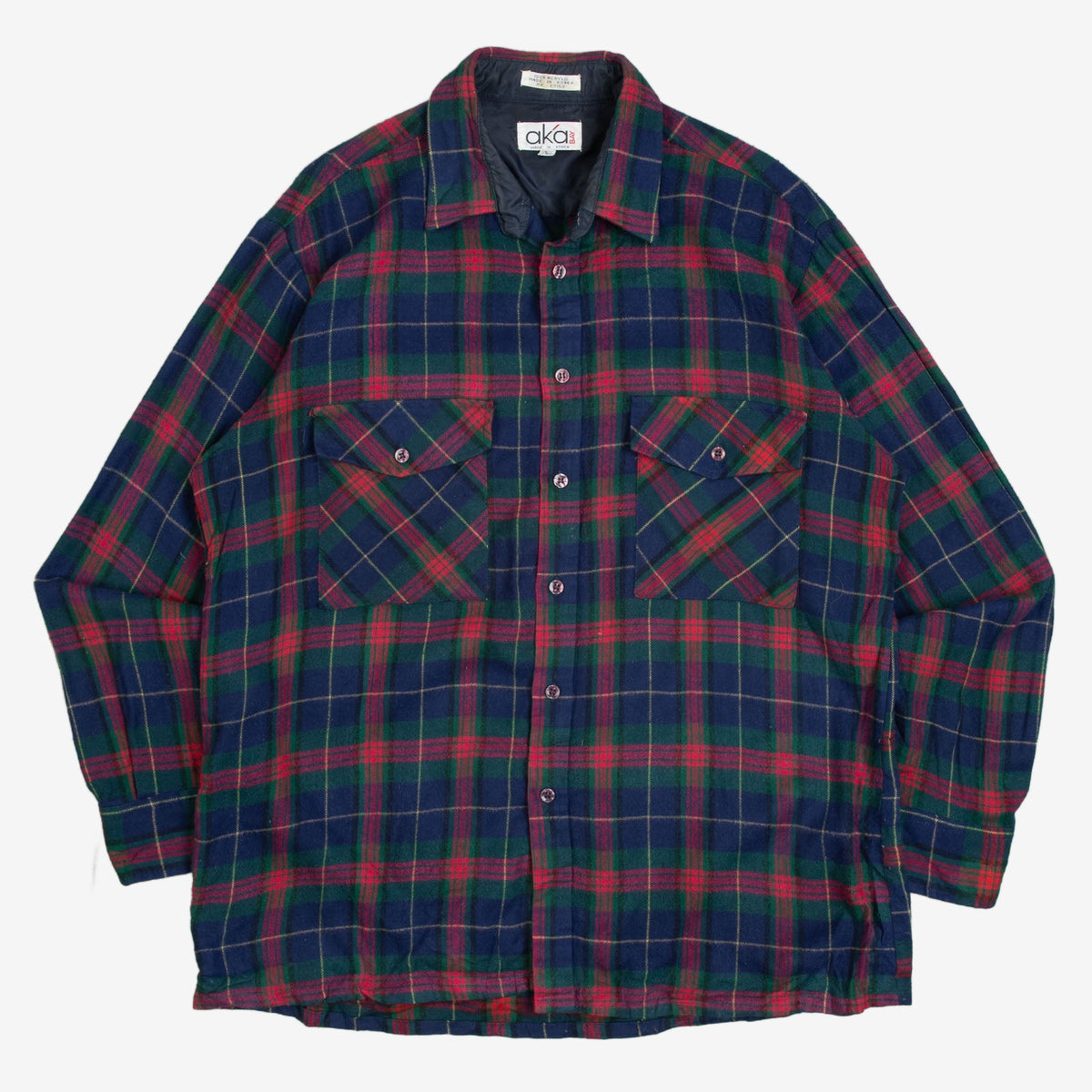 MEN'S VINTAGE 1990S CHECKED WOOL STYLE FLANNEL SHIRT - LARGE