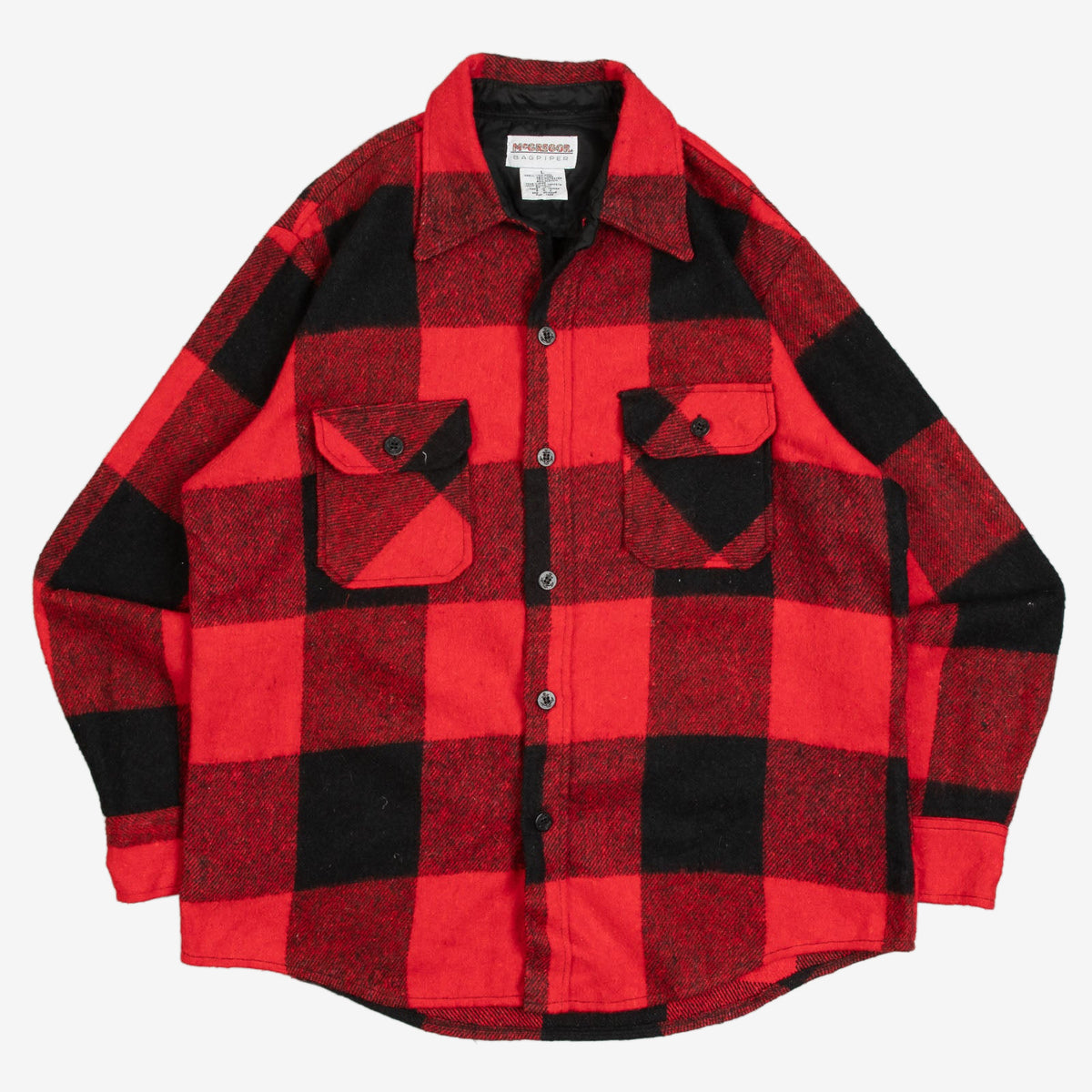 MEN'S VINTAGE 1990S WOOL CPO CHECKED SHIRT JACKET - LARGE