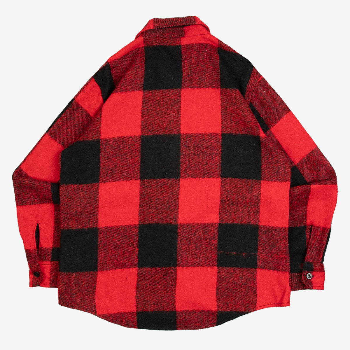MEN'S VINTAGE 1990S WOOL CPO CHECKED SHIRT JACKET - LARGE