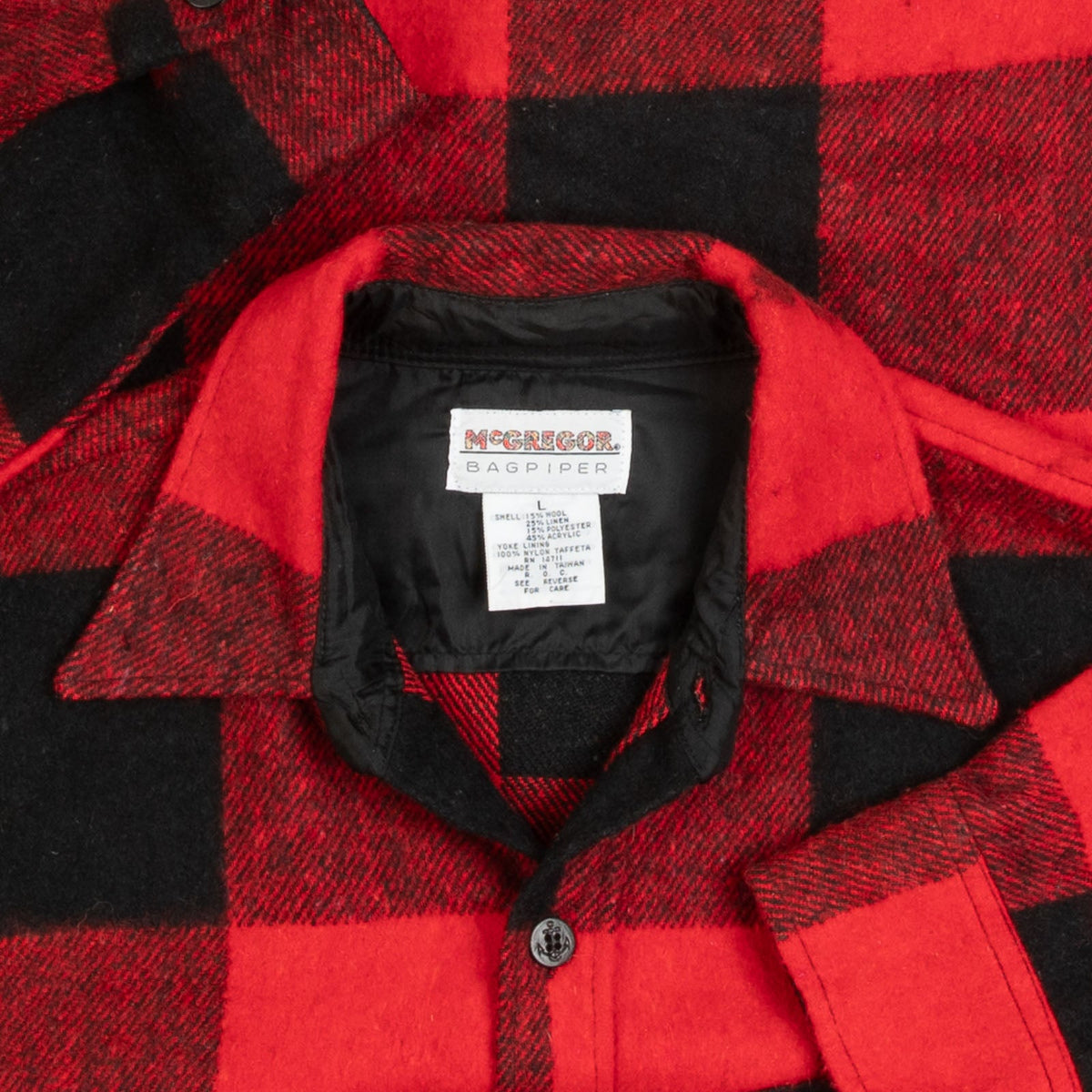 MEN'S VINTAGE 1990S WOOL CPO CHECKED SHIRT JACKET - LARGE