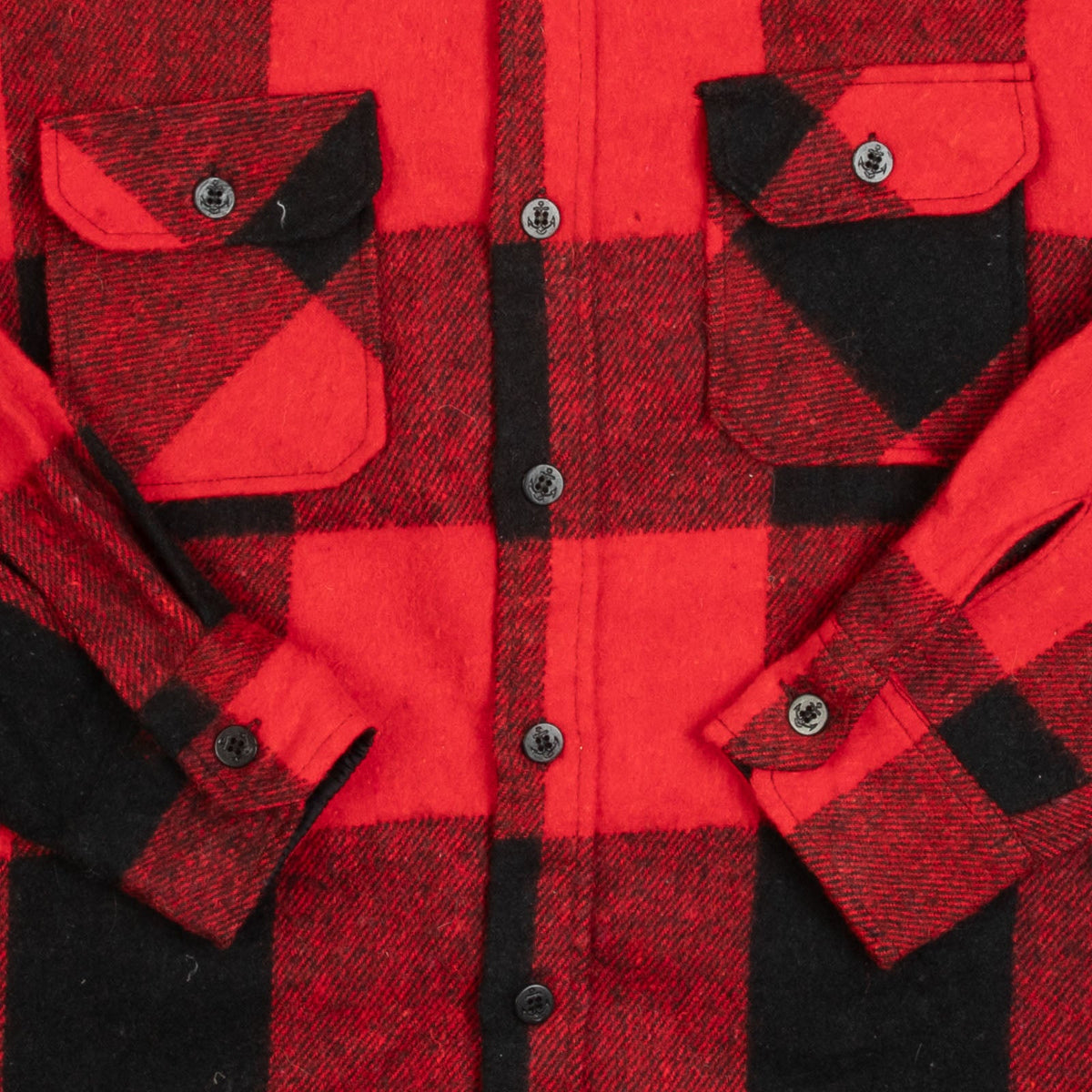 MEN'S VINTAGE 1990S WOOL CPO CHECKED SHIRT JACKET - LARGE