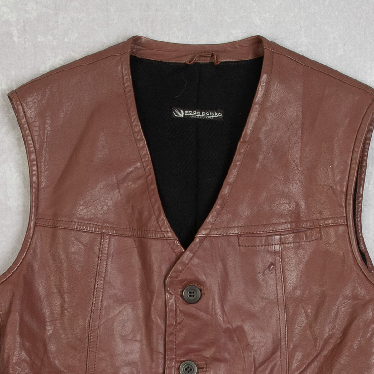WOMEN'S VINTAGE 1990S LEATHER VEST JACKET - LARGE