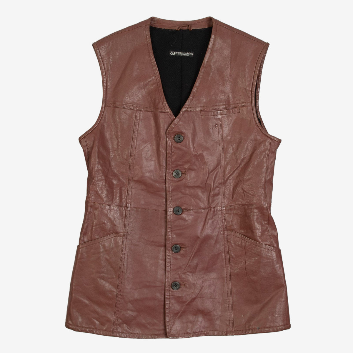 WOMEN'S VINTAGE 1990S LEATHER VEST JACKET - LARGE
