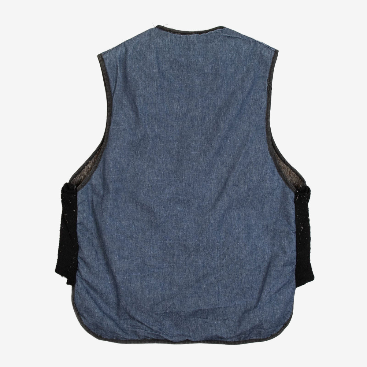 MEN'S VINTAGE 1980S DENIM FLEECE LINED VEST JACKET - MEDIUM