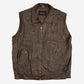 MEN'S VINTAGE 1980S LEATHER UTILITY VEST JACKET - LARGE