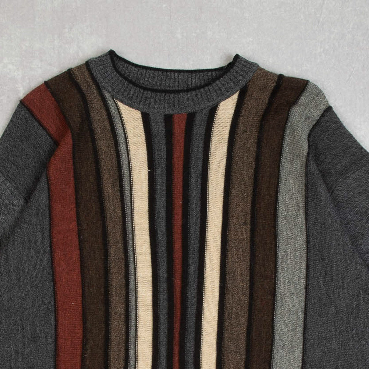 MEN'S VINTAGE 1990S STRIPED STRUCTURED KNITTED JUMPER - XX-LARGE
