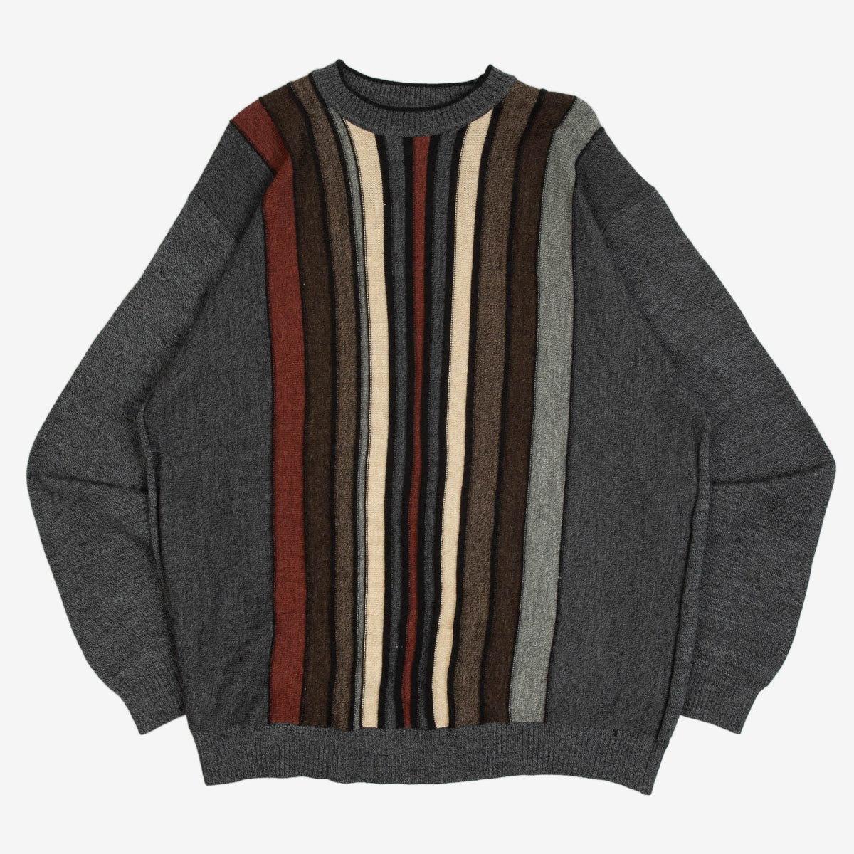 MEN'S VINTAGE 1990S STRIPED STRUCTURED KNITTED JUMPER - XX-LARGE