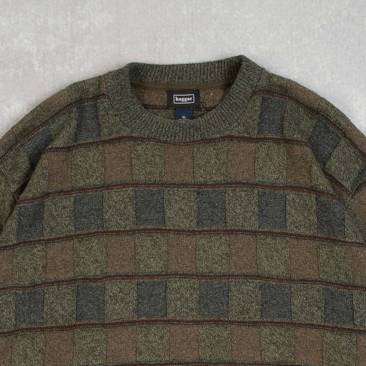 MEN'S VINTAGE 1990S STRUCTURED CHECKERBOARD KNITTED JUMPER - X-LARGE