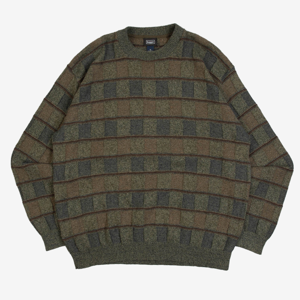 MEN'S VINTAGE 1990S STRUCTURED CHECKERBOARD KNITTED JUMPER - X-LARGE
