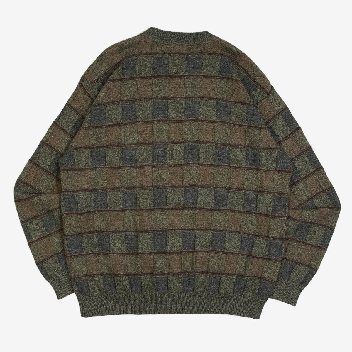 MEN'S VINTAGE 1990S STRUCTURED CHECKERBOARD KNITTED JUMPER - X-LARGE