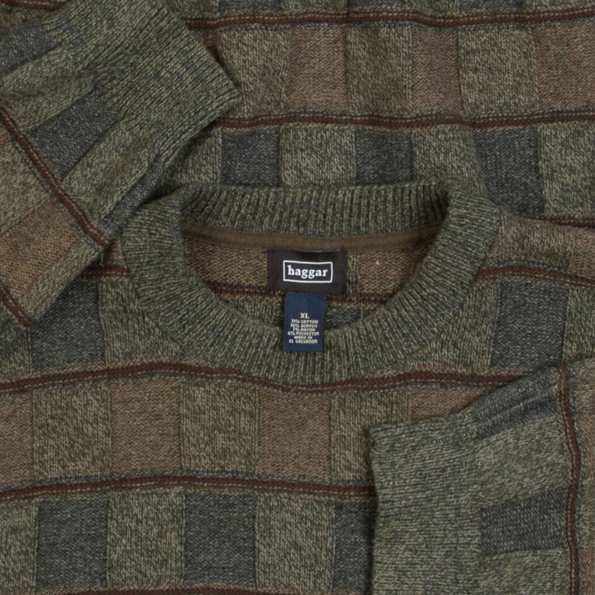MEN'S VINTAGE 1990S STRUCTURED CHECKERBOARD KNITTED JUMPER - X-LARGE