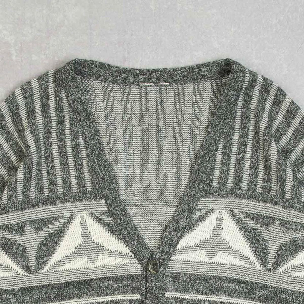 MEN'S VINTAGE 1980S STRUCTURED PATTERNED KNITTED CARDIGAN - LARGE