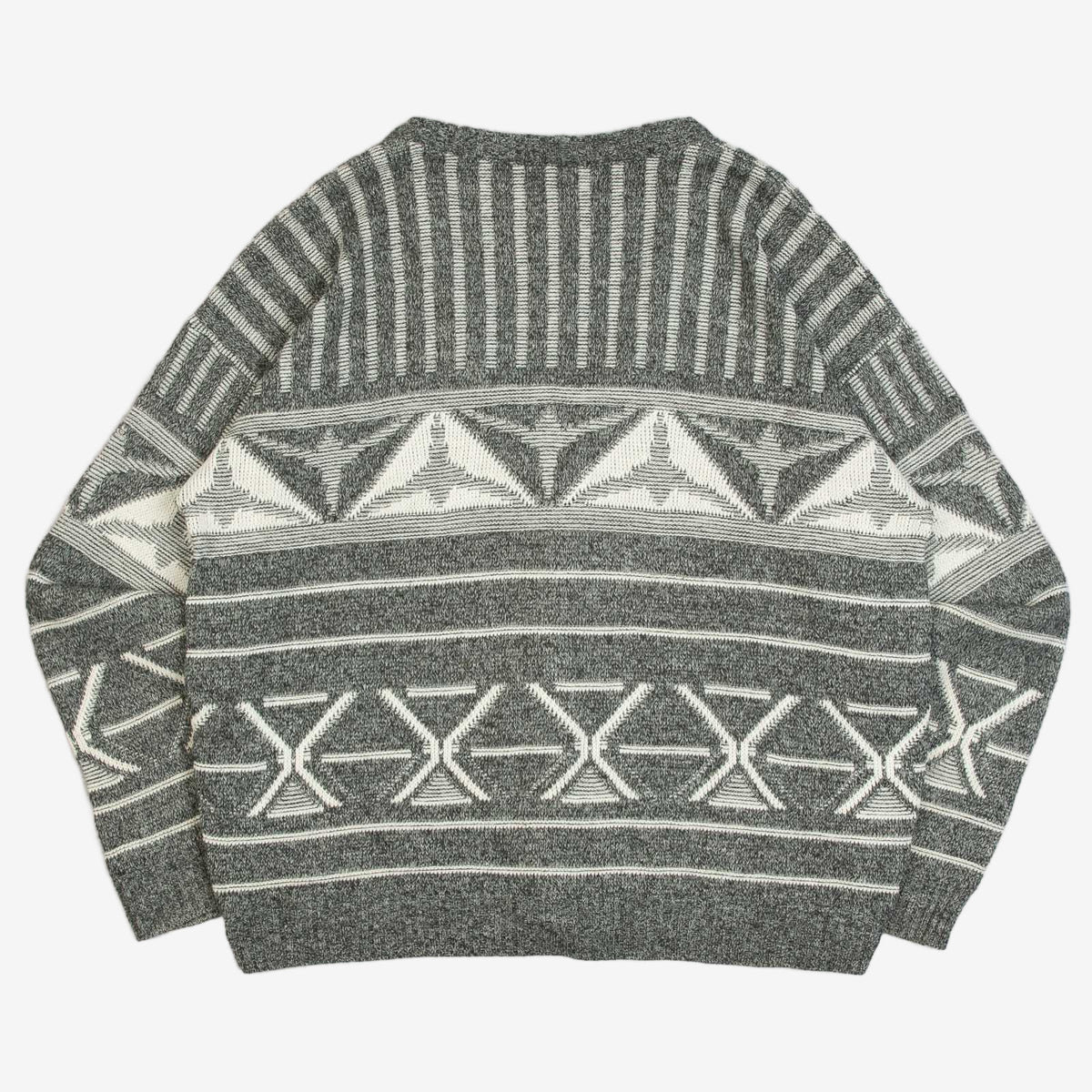 MEN'S VINTAGE 1980S STRUCTURED PATTERNED KNITTED CARDIGAN - LARGE