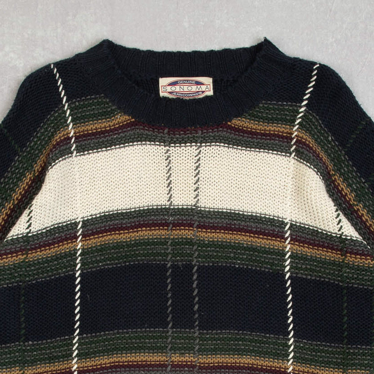 MEN'S VINTAGE 1990S CHECKED KNITTED JUMPER - MEDIUM
