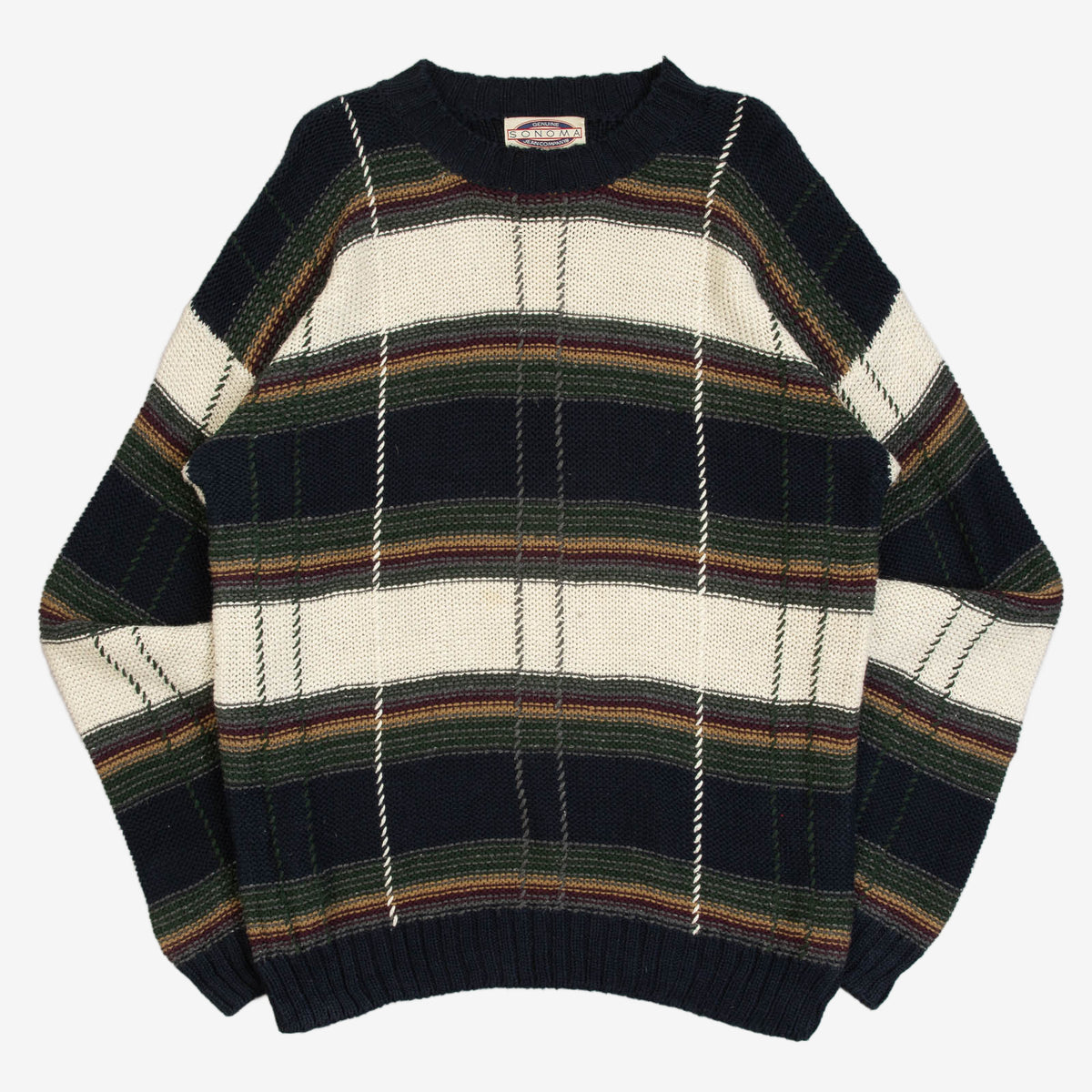 MEN'S VINTAGE 1990S CHECKED KNITTED JUMPER - MEDIUM