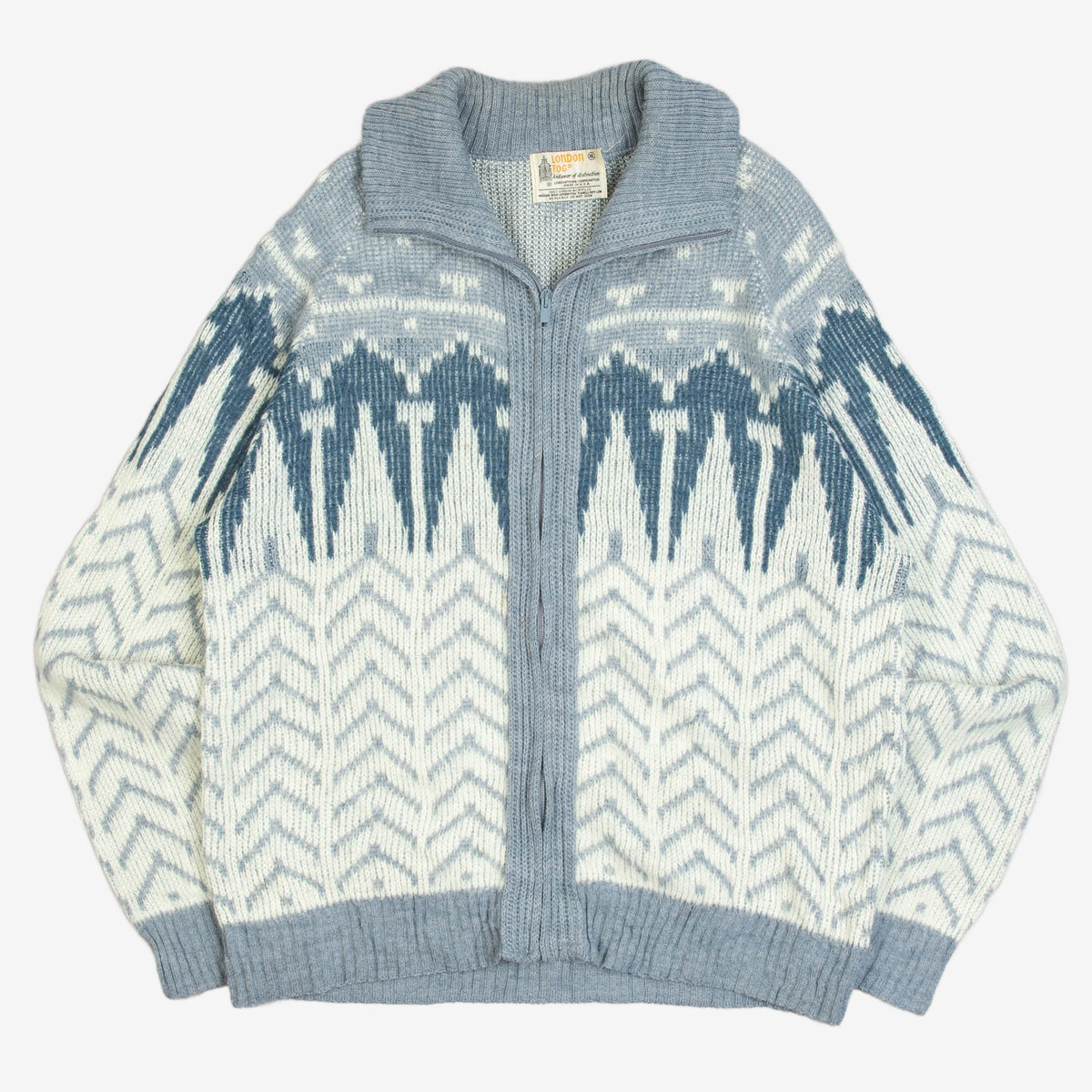 WOMEN'S VINTAGE 1980S FULL ZIP PATTERNED KNITTED JUMPER - X-LARGE