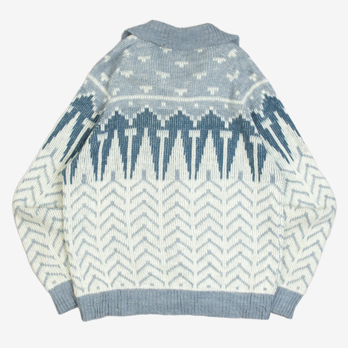 WOMEN'S VINTAGE 1980S FULL ZIP PATTERNED KNITTED JUMPER - X-LARGE