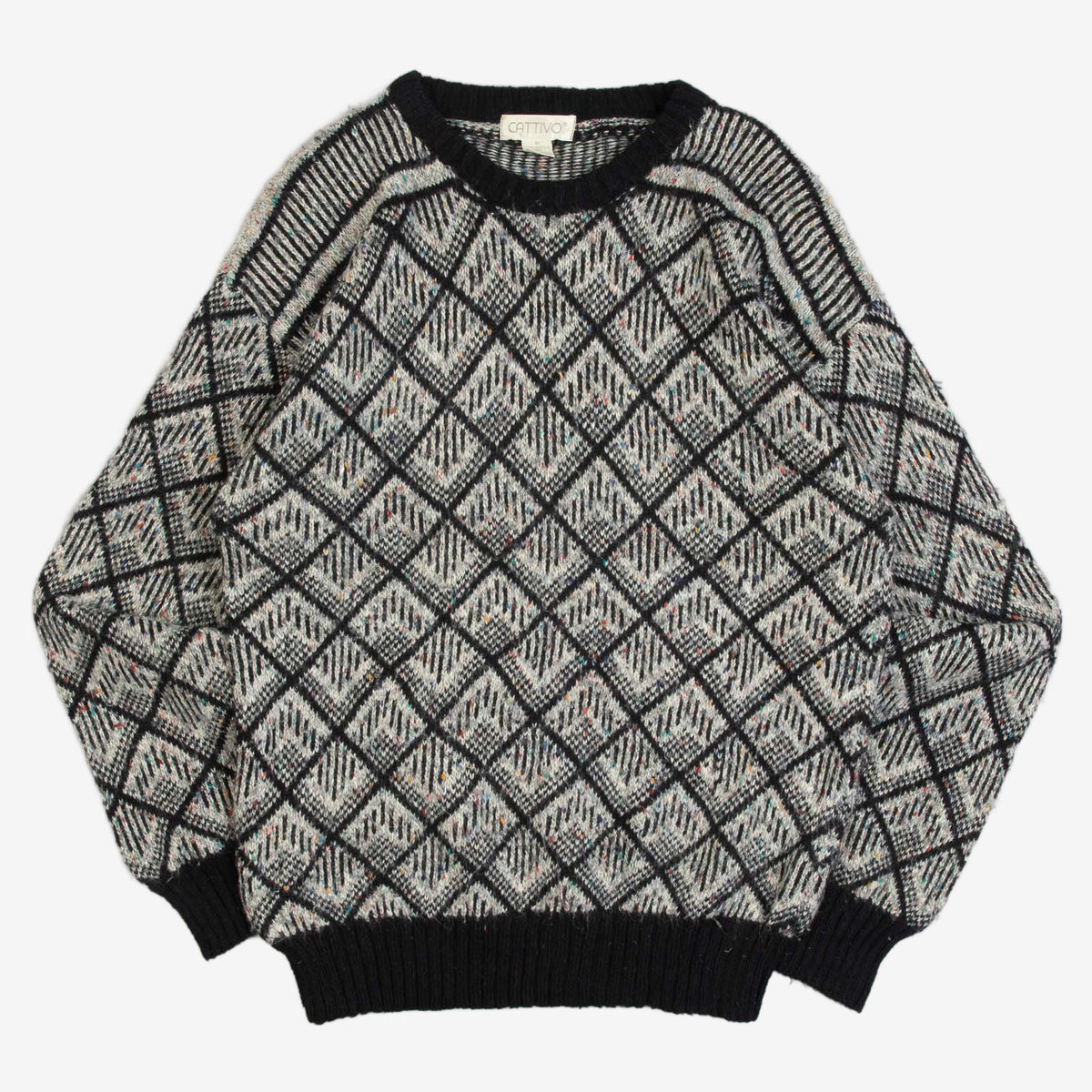 MEN'S VINTAGE 1980S PATTERNED KNITTED JUMPER - MEDIUM