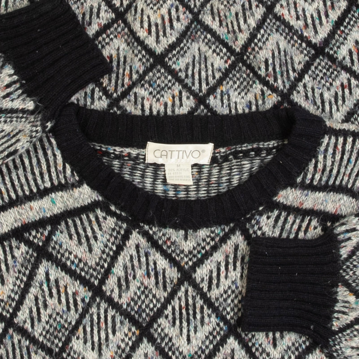 MEN'S VINTAGE 1980S PATTERNED KNITTED JUMPER - MEDIUM
