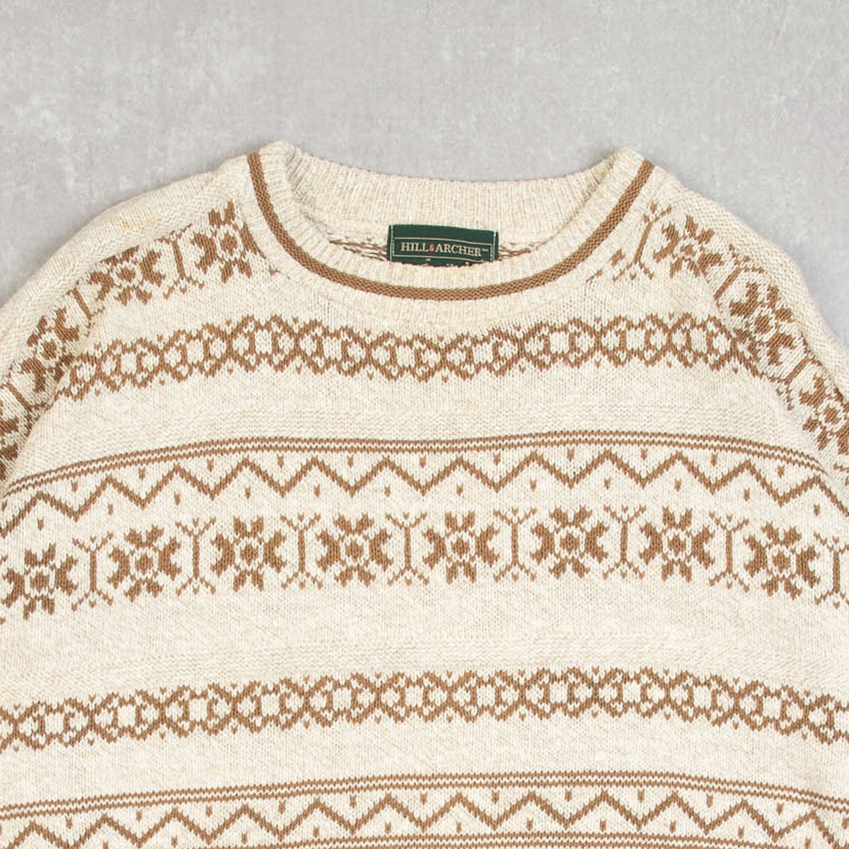 MEN'S VINTAGE 1990S PATTERNED STRIPED KNITTED JUMPER - LARGE