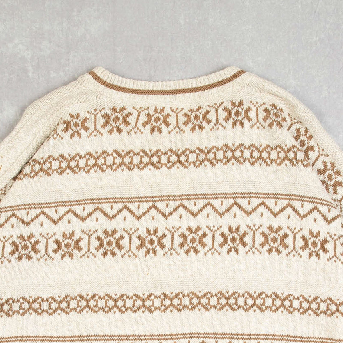 MEN'S VINTAGE 1990S PATTERNED STRIPED KNITTED JUMPER - LARGE