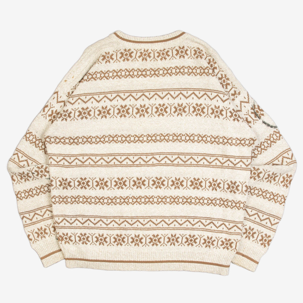 MEN'S VINTAGE 1990S PATTERNED STRIPED KNITTED JUMPER - LARGE