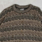 MEN'S VINTAGE 1990S PATTERNED STRIPED KNITTED JUMPER - MEDIUM