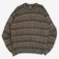 MEN'S VINTAGE 1990S PATTERNED STRIPED KNITTED JUMPER - MEDIUM