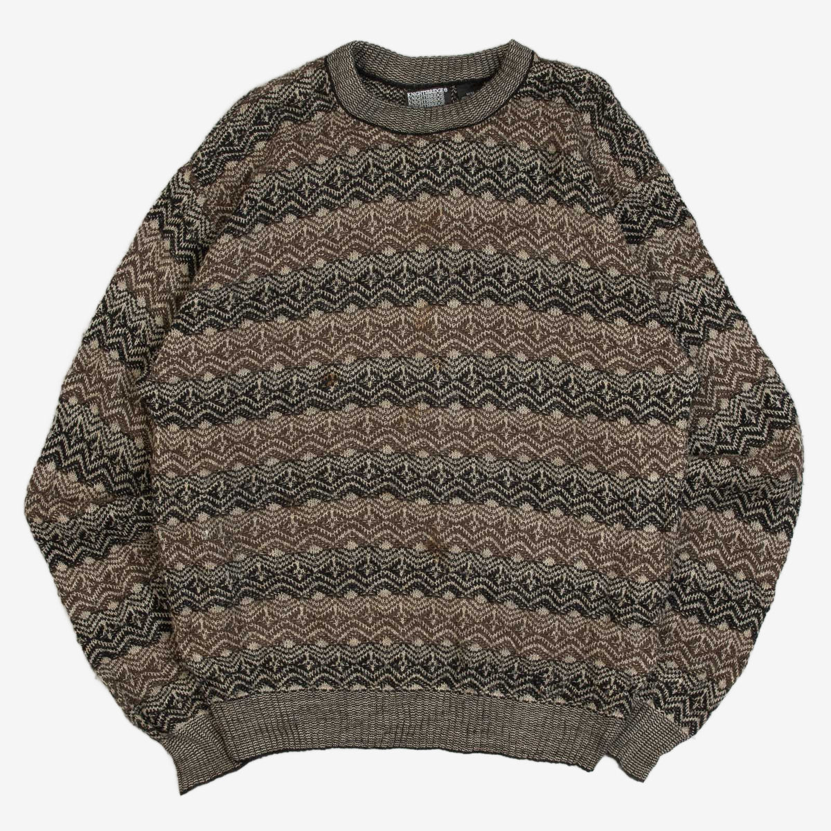 MEN'S VINTAGE 1990S PATTERNED STRIPED KNITTED JUMPER - MEDIUM