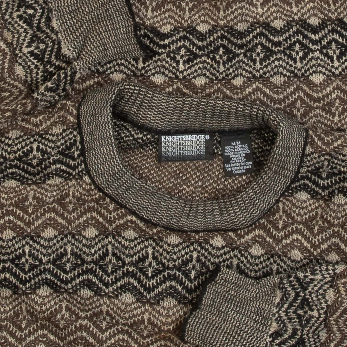 MEN'S VINTAGE 1990S PATTERNED STRIPED KNITTED JUMPER - MEDIUM