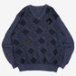 MEN'S VINTAGE 1980S PATTERNED V-NEXK KNITTED JUMPER - X-LARGE