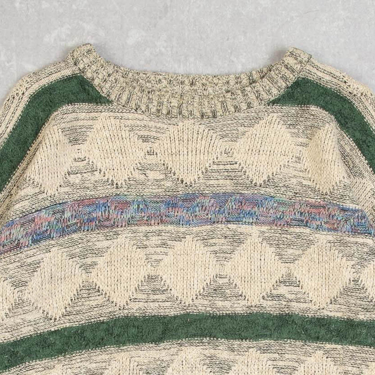 MEN'S VINTAGE 1990S PATTERNED KNITTED JUMPER - X-LARGE