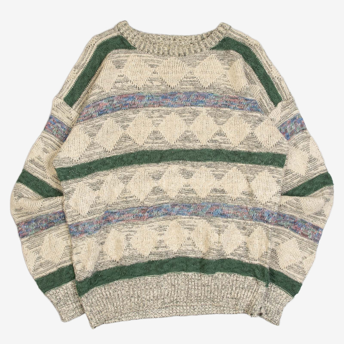 MEN'S VINTAGE 1990S PATTERNED KNITTED JUMPER - X-LARGE