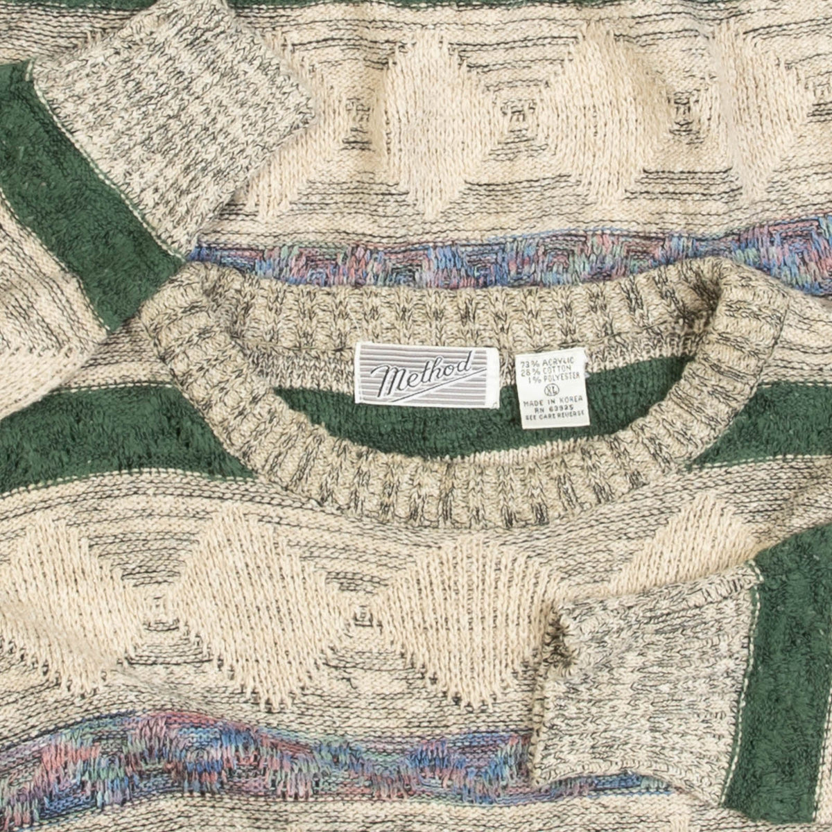 MEN'S VINTAGE 1990S PATTERNED KNITTED JUMPER - X-LARGE